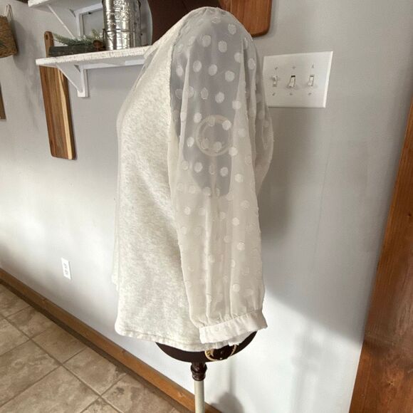 Anthropologie Hunter Dixon Swiss dot sheer sleeve blouse women’s size medium cre - Picture 3 of 8